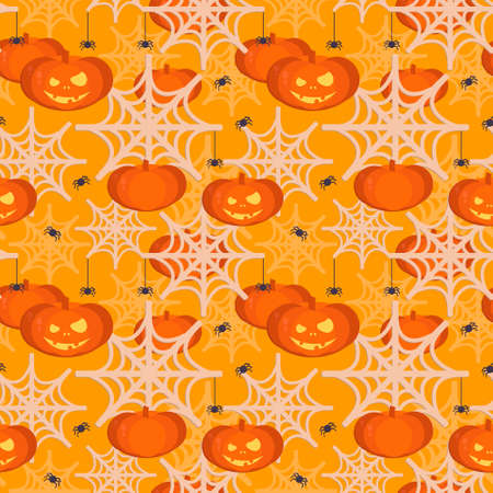 Halloween pumpkin head seamless pattern.Halloween background for shops, wrapper, gift wrap, textile, party banners and wallpaper.のイラスト素材