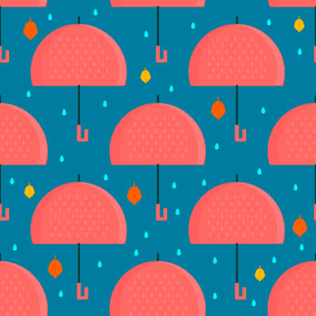 Autumn umbrella seamless pattern. Vector background with dry fall leaves and umbrella. Illustration for autumn sales, advertisement, party invitations.のイラスト素材