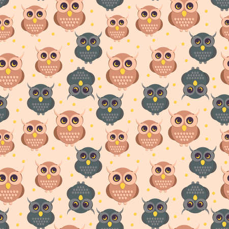 Owl in flat style pattern. Seamless background with owls. Flat style vector illustration.のイラスト素材