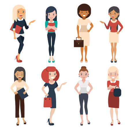 Women in office clothes. Beautiful women in bussiness clothes. Women in flat style. Vector illustration.のイラスト素材