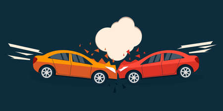 Accident road situation. Car accident comic style vector illustration.  Car accident flat design. Car crash banner.のイラスト素材