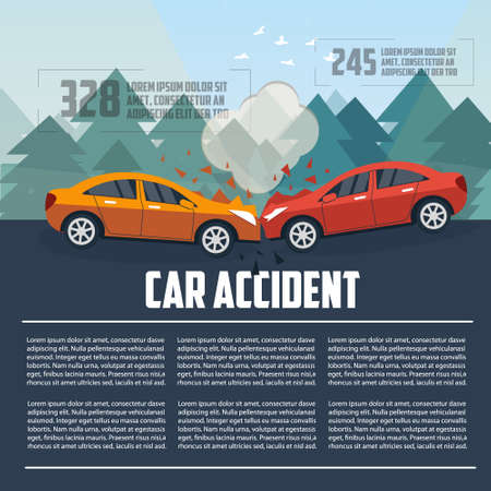Car accident infographics. Car crash template flat style. Vector illustration.のイラスト素材
