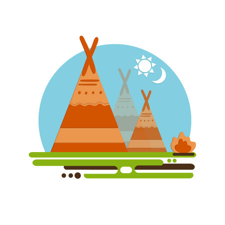 Indian teepee vector concept. Native American Indian house. Indian culture wigwam. Indian tent with...
