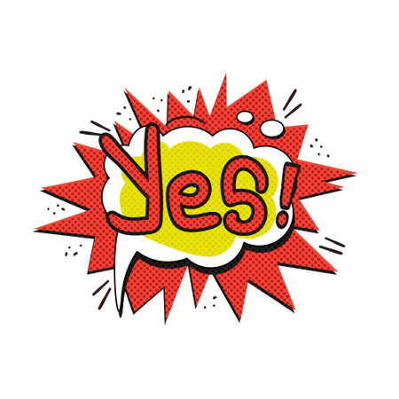 Pop art logo. Pop art Yes logo. Retro style poster. Vector pop art illustration. Comic style logo. Pop art comics icon "yes". Yes! wording comic speech bubble.のイラスト素材