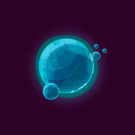 Fantasy planet logo. Flat style vector illustration for games and apps. Water planet with satellites on black background.のイラスト素材
