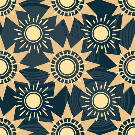 Geometric sun pattern. Tribal texture seamless background. Creative vector sun backdrop. Geometric pattern design for web, mobile, print and textile.のイラスト素材