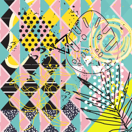 Universal abstract tropical background. Hand Drawn textures of palm leaves. Tropical vector illustration. Abstractl pattern design.のイラスト素材