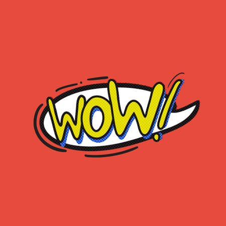 Pop art wow logo. Retro style poster. Vector pop art illustration. Comic style logo. Pop art comics icon "wow". WOW! wording comic speech bubble.のイラスト素材