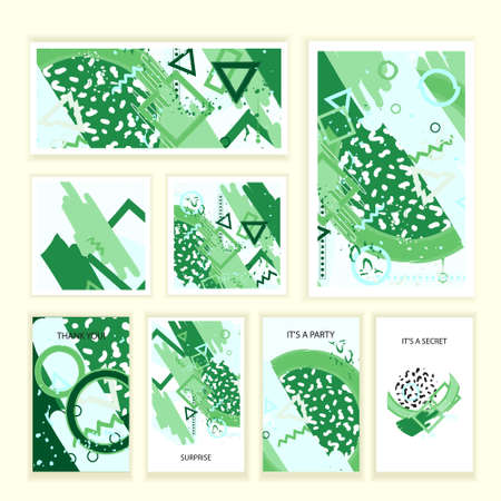 Universal abstract posters and cards set. Creative geometric cards. Trendy creative abstract cards for wedding, anniversary, birthday, Valentin's day, party invitations, web, print.のイラスト素材