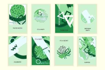 Universal abstract posters set. Creative geometric cards. Trendy creative abstract cards for wedding, anniversary, birthday, Valentin's day, party invitations, web, print.のイラスト素材