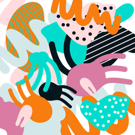 Universal tropical background. Hand Drawn textures of palm leaves. Creative vector illustration.Adstract shapes pattern design.のイラスト素材