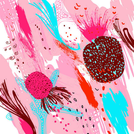 Universal tropical background. Hand Drawn textures. Crazy pineapple concept vector illustration. Creative floral pattern design.のイラスト素材