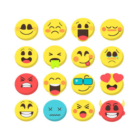 Cartoon emoji premium collection. Set of emoticons with different mood. Flat style vector icons isolated on white background. Creative trendy illustration.のイラスト素材