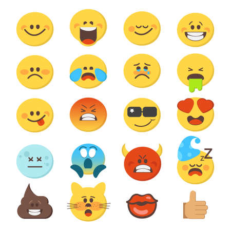 Cartoon emoji premium collection. Set of emoticons with different mood. Flat style vector icons isolated on white background. Creative trendy illustration.のイラスト素材