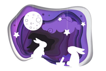 Chinese mid autumn festival. Paper art concept. Creative vector illustration for asian mid autumn festival (Chuseok) celebration.のイラスト素材