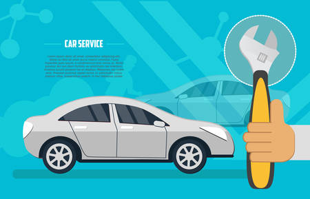 Flat horizontal banner for car repair services. Car service and repair vector banner. Auto service business concept illustration.のイラスト素材