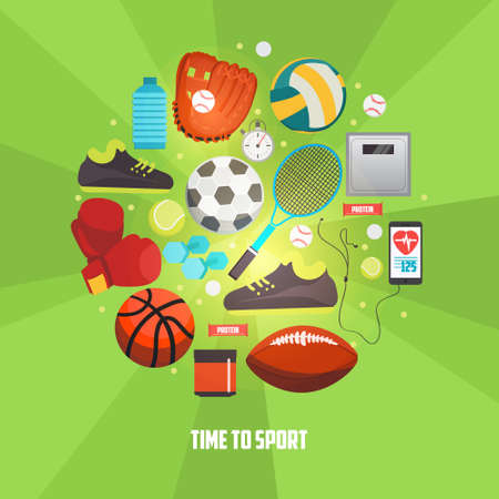 Sport balls and gaming items icons set. Vector concept with sport equipment for competitive games.のイラスト素材