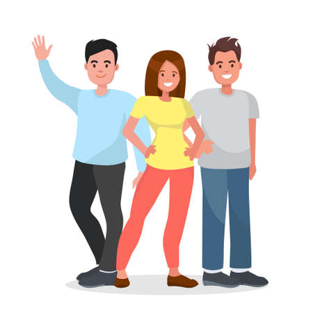 Group of happy people on isolated background. Young people standing together.Vector character avatars.のイラスト素材