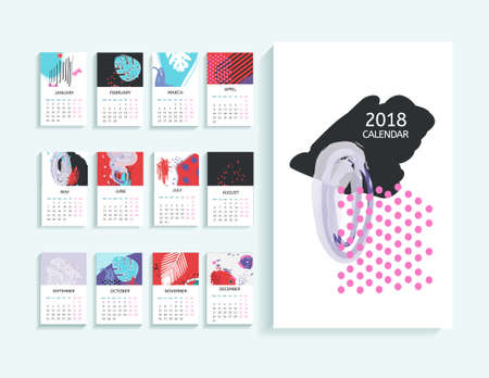Calendar 2018 in abstract modern art. Monthly calendar 2018 in printable creative template.のイラスト素材