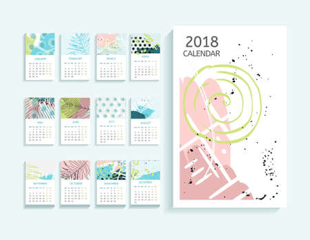 Calendar 2018. Abstract modern art monthly calendar 2018. Printable creative template.のイラスト素材