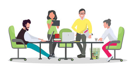 Ð¡o-working center concept. People working in open space office. Business meeting. Flat style illustration.のイラスト素材
