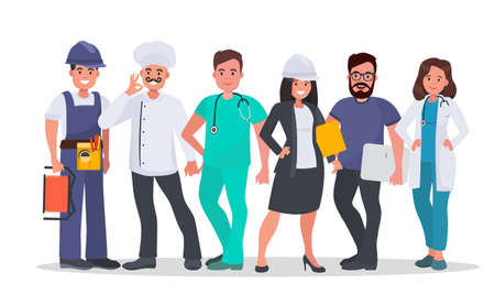 Set of people of different occupations Doctor, Nurse, IT-specialist, Engineer, Chef, Electrician. World's most in demand proffesions. Labor day concept vector illustration.のイラスト素材