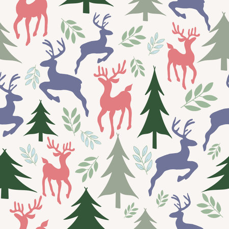 Vector Reindeers and Christmas Trees Seamless Pattern Background. Perfect for wallpaper, fabric and...