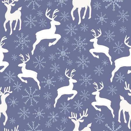 Vector Reindeers and Snowflakes Seamless Pattern Background. Perfect for wallpaper, fabric and scrapbooking projectsのイラスト素材