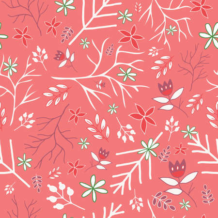 Vector Pink winter vintage florals seamless pattern background. Perfect for fabric, textiles, scrapbooking and wallpaper projects.のイラスト素材