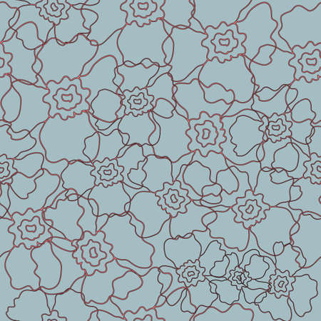 Vector floral line art seamless pattern background. Perfect for fabric, textiles, scrapbooking and wallpaper projects.のイラスト素材