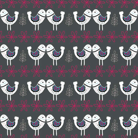 Grey Scandinavian Love Birds Pattern Design. Perfect for fabric, wallpaper, stationery and scrapbooking projects and other crafts and digital workの写真素材