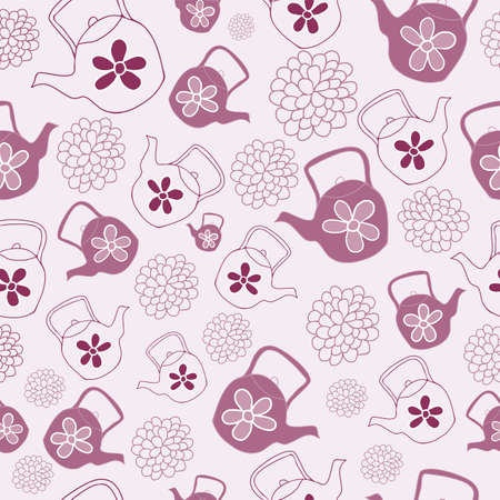Red Teapots Seamless Pattern Design. Perfect for invitations, gift wrapping and scrap booking projects and restaurant or cafe designsの写真素材