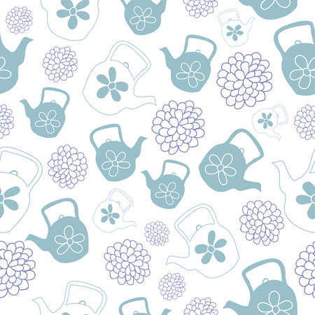 Mint Green Teapots Seamless Pattern Design. Perfect for invitations, gift wrapping and scrap booking projects and restaurant or cafe designsのイラスト素材