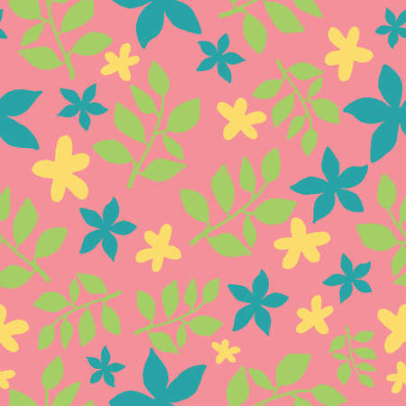 Seamless tropical leaves repeat pattern design on pink background. Perfect for fabric, wallpaper, stationery and scrapbooking projects and other crafts and digital workの写真素材