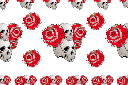 seamless skull and rose pattern for t-shirt fabricのイラスト素材