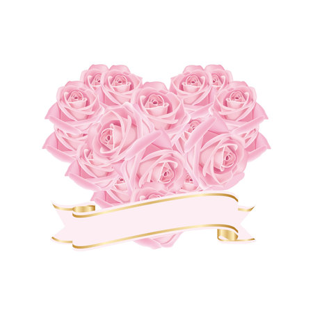 Heart of beautiful roses combined with ribbon with place for textのイラスト素材