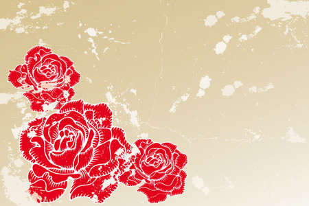 Old vintage background with red engraved rosesのイラスト素材