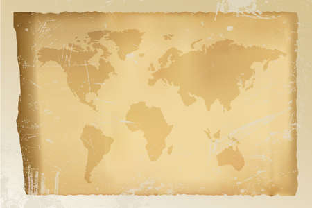 Old vintage world map - on grungy background - fully editable vectors availableのイラスト素材