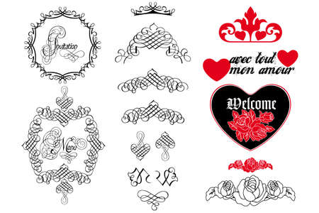 Old Calligraphy and Design elements - isolated on white backgroundのイラスト素材