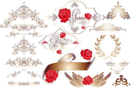 Big set of calligraphy elements isolated on white background to embellish layoutsのイラスト素材