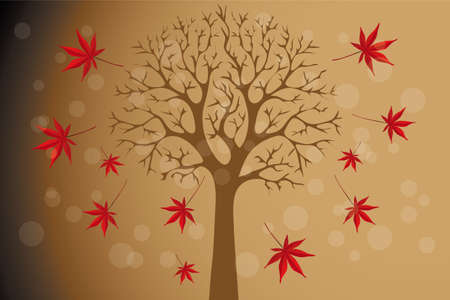 Autumn tree with falling leafs - Red maple Illustrationのイラスト素材