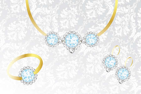 Jewelry set with topaz and diamonds - Illustration on silver-white fabricのイラスト素材