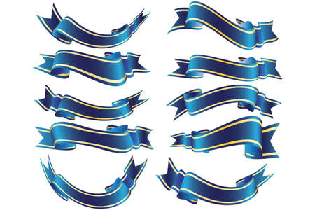 Various blue banner with golden strips isolated on white backgroundのイラスト素材