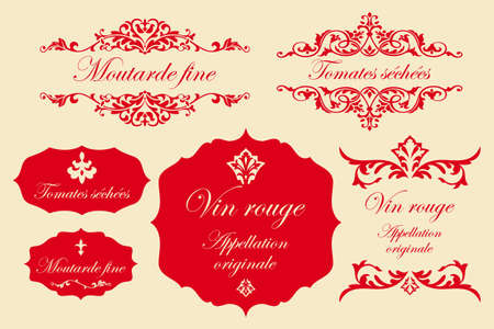Vintage labels in french - fine mustard, dried tomatoes, red wineのイラスト素材