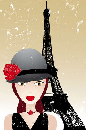 Vintage poster with beautiful girl in paris -retro poster templateのイラスト素材