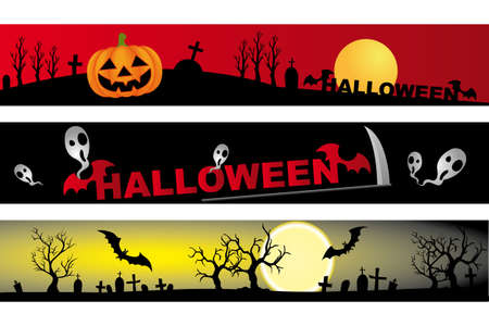 3 different designs for halloween - banner with halloween design elementsのイラスト素材