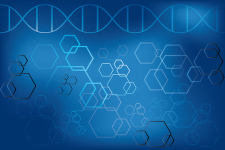DNA strand and abstract atoms on light blue background - Vector eps 10