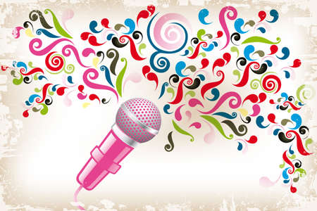 Art poster of creative voice -  illustration shows microphone with colorful swirls as creative voiceのイラスト素材
