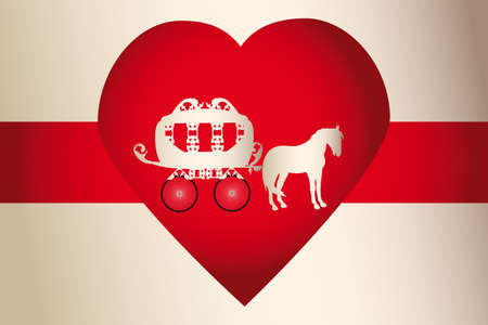 Illustration of golden horse carriage for wedding in red heart - eps 10 vectorsのイラスト素材
