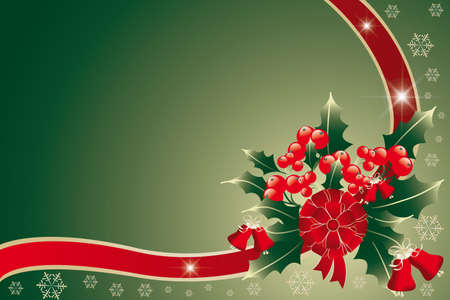  Christmas arrangement of holly held together by red-golden ribbon - vector illustrationのイラスト素材